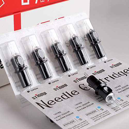 STIGMA Disposable Tattoo Cartridge Needles 50Pcs Assorted Sizes 3RL 5RL 7RL 9RL 11RL 0.35mm of Round Liner Soft Edge for Tattoo Machines 50Pcs EN05-50KIT-E