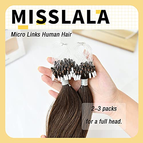 22 Inch Human Hair Micro Loop Extensions Real Hair Soft Microlink Human Hair Extensions Color #4 Brown Microchip Hair Extensions Bead in Extensions Real Hair 50strands 50grams