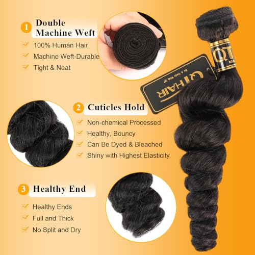 QTHAIR 16A Grade Brazilian Loose Wave Human Hair Bundles Weave Hair Human Brazilian Virgin Hair For African Americans Women 3 Bundles Total 300g/10.5oz (10 12 14) Inch