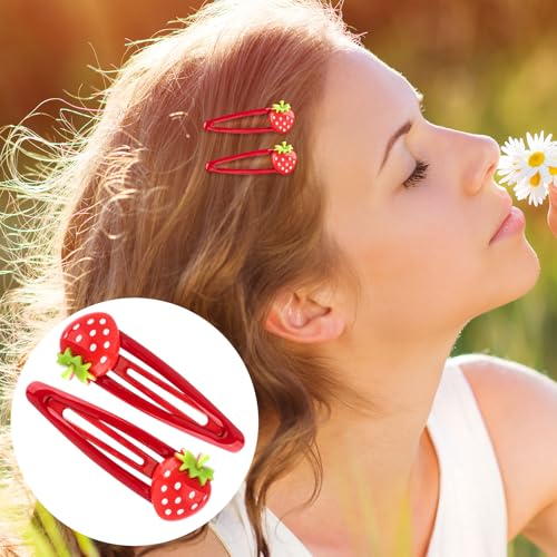 PAGOW 12 Pcs Strawberry Hair Clips, Y2K Cute Hair Barrettes, Fruit Cutecore Hair Accessories, Decorative Metal Snap Hair Clips for Women (Red, Light Pink, Dark Pink)