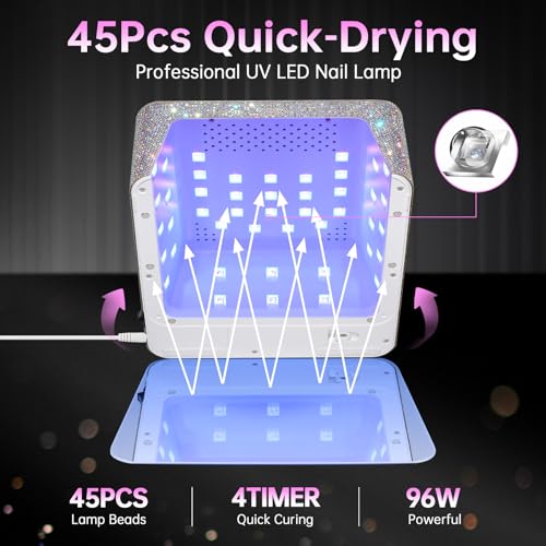 Cordless UV Nail Lamp for Gel Nail Polish 96W, Rechargeable LED Nail Light Professional Nail Dryer with 4 Timer Setting, Touch Control & Auto Sensor, Fast Curing lamp for Salon & Home