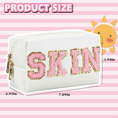 Preppy Makeup Bag,Skincare Bag,PU Leather Portable Waterproof Preppy Stuff for Travel Toiletry Bag,Makeup Bag for Girls Women