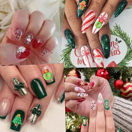 Christmas Acrylic Nail Charm 3D Christmas DIY Christmas Tree, Snowflakes, Reindeer, Bell Nail Art Accessories Christmas Nail Art Decoration Women and Girls