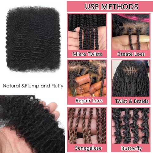 Afro Kinkys Bulk Human Hair for Dreadlock Extensions Repair Locs 50 Gram/Pack Medium Brown 24 inch Mini Twist Braiding Afro Kinky Human Hair for Locs
