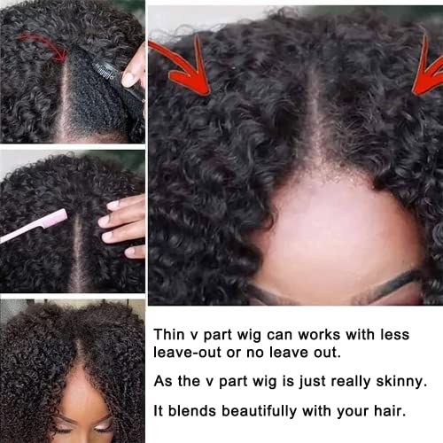 Curly Pixie Cut Wig Human Hair Wigs V Part Human Hair Wig No Leave Out Brazilian Human Hair Wig For Black Women Curly Bob Wig Upgrade U Part Wig NO Glueless 180% Density Natural Black 14 Inch