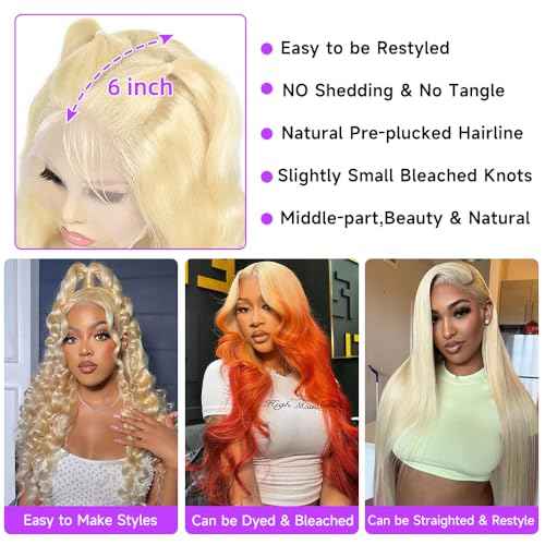 Avolo 613 Lace Front Wig Human Hair 13x6 Transparent Lace Blonde Lace Front Wigs Human Hair Pre Plucked Body Wave 613 HD Lace Frontal Wig 180% Density 613 Wig for Women 24 Inch