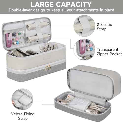 Travel Carrying Case Compatible with Shark Flexstyle/FlexFusion/Hair Dryer,Double-Layer Hair Hot Tools Storage Bag Fits for Dyson Airwrap Styler/Supersonic Hair Dryer and Attachments,Grey-Bag Only