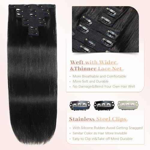 Sisily Clip in Hair Extensions Real Human Hair,20 inch 120g, Natural Straight Human Hair Clip in Extensions for Black Woman, Soft Straight 7pcs Per Set with 16 Clips Double Weft