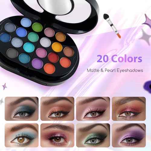 Color Nymph Travel Makeup Palette with Mulit-Colors Eyeshadows,Concealer, Body Glitter,Lip Glosses,Blush,Highlighter,Makeup Applicators And Mirror