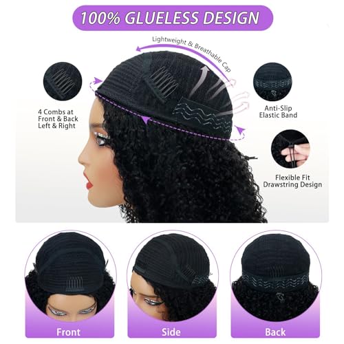 Half Wig Human Hair Jerry Curly Half Wig 200% Density Wear And Go Glueless Wigs Human Hair 3 In 1 Half Wigs With Drawstring Seamless Flip Headband Wig For Women 18Inch