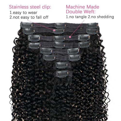 3C 4A Kinky Curly Clip in Hair Extensions Human Hair for Black Women - 8Pcs 18Clips Double Weft Brazilian Remy Human Hair Thick to Ends 120G/4.2oz Natural Black (22 inch)