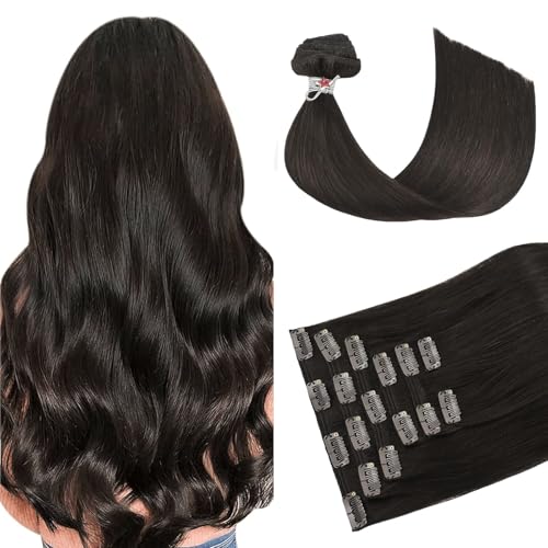HUAYI Dark Brown Clip in Hair Extensions Real Human Hair 120G Remy Human Hair Clip in Extensions Soft Silky Straight for Women 7pcs 16clips 18 Inch Brown Hair Extensions