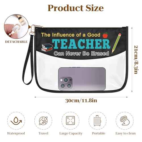 Teacher Appreciation Gifts Clear Makeup Bag Thank You Gifts for Teacher Birthday Christmas Teacher's Week Graduation Leaving Retirement Gift Cosmetic Tote Bag Zipper Travel Pouch