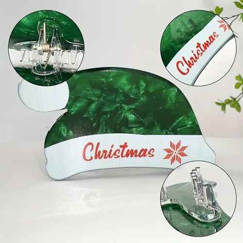 2Pcs Christmas Hair Claw Clips Red Green Santa Hat Hair Clips Medium Size Nonslip Shark Jaw Clips Christmas Acrylic Hair Clip Cute Hair Accessories for Women Xmas Party Hair Supplies