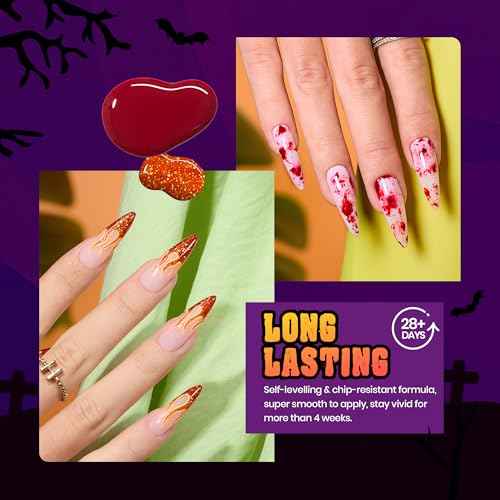 Beetles Halloween Gel Nail Polish Set - Hocus Pocus 6 Colors Gel Polish Kit, Orange Green Purple Black Red Glitter Fall Colors, Soak Off Nail Lamp UV LED Cured Nail Art Design Manicure Gift for Women