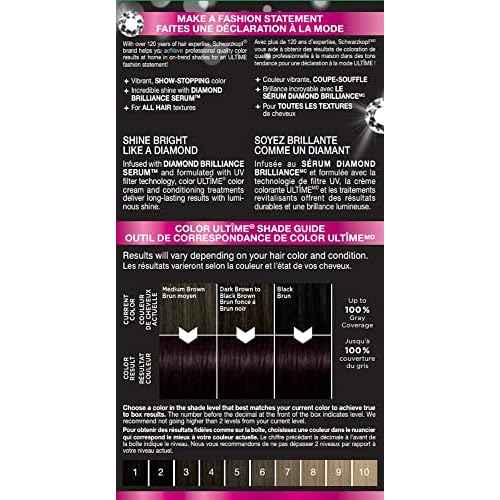 Schwarzkopf Color Ultime 1.3 Black Cherry Hair Dye, Permanent Intense Black with Diamond Brilliance, Fade-Resistant, Covers Grays, All Hair Textures