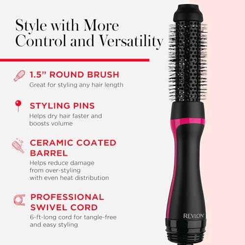 REVLON One-Step Hair Dryer and Styler - Root Booster Round Brush for Styling, Dryer Brush for Fast and Easy Salon-Quality Blowout, More Shine and Less Frizz (1-1/2 in)