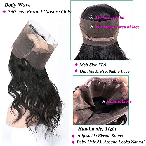 360 Lace Frontal Human Hair With Baby Hair - Body Wave Transparent HD Frontal Closure, Raw Virgin Hair, 150% Density Natural Color 18 Inch