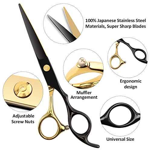 Professional Black Gold Hairdressing Scissors Stainless Steel Barber Hair Cutting Sets Salon Multifunctional Straight Shears Teeth Scissors Thinning Shears Tools for Mother Father's Gift