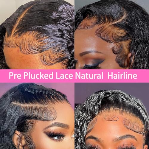 Water Wave Lace Front Wigs Human Hair Pre Plucked Bleached Knots Wet and Wavy 13x6 HD Lace Frontal Wigs for Black Women 200% Density Brazilian Remy Human Hair (Water Wave Wig, 22 Inch)