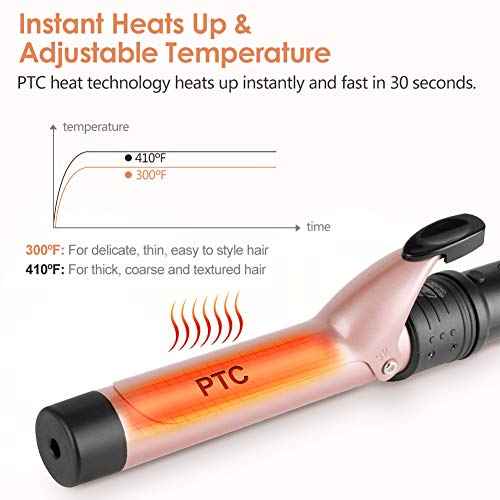 6-in-1 Curling Iron, Professional Instant Heat Up Hair Curling Wand Set with 6 Interchangeable Ceramic Barrels (0.35'' to 1.25'') and 2 Temperature Adjustments, Heat Protective Glove & 2 Clips