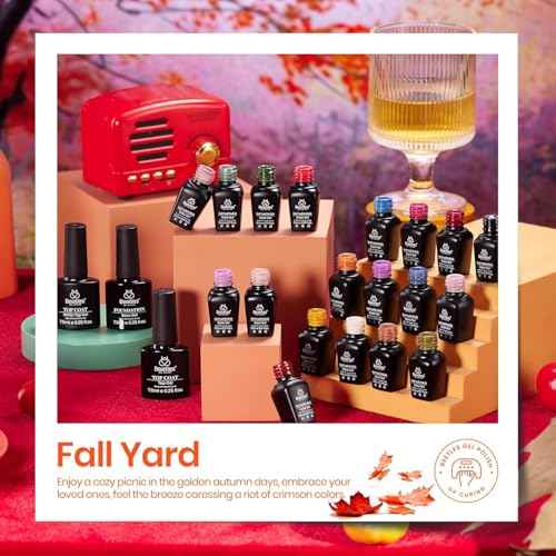 Beetles Fall Gel Nail Polish Set - Fall Yard Gel Polish Kit, 20 Color Orange Burgundy Red Navy Blue Glitter, Soak Off LED UV with Base Top Coat Nail Art Manicure Gift for Women