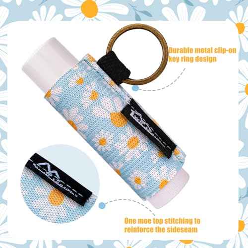 WK IEASON 8PCS Lip Balm Holder Keychain Bulk Holder made for Chapstick Holder Key chain Lip Gloss Sleeve Holder -Elastic Holder Sleeve for Fat and Slim Lip Balms&Gloss and Lip Sticker(8pcs Floral C)