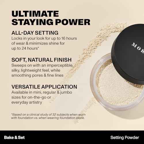 Morphe Bake & Set Setting Powder - Lightweight, Talc-Free Finishing Powder for Face Makeup with a Soft, Natural Finish - Minimizes Shine for Up to 24HR - Brightening Pink (0.31 oz)