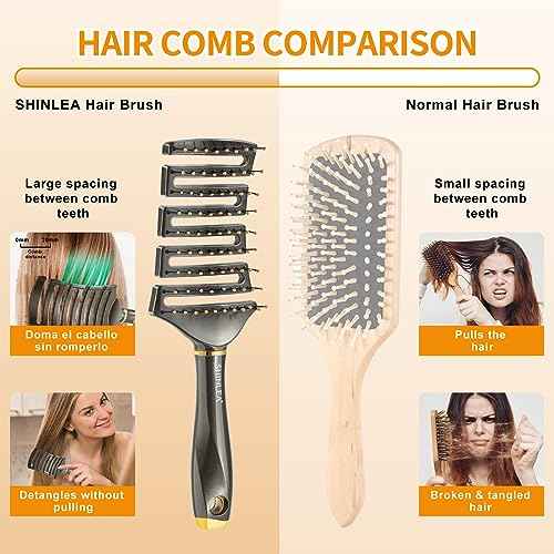 Curved Detangling Brush for Curly Hair, Professional Vented Anti-Tangle Brush for Wet & Dry, Ideal for Textured 2A to 4C Hair and Thick Blow Drying