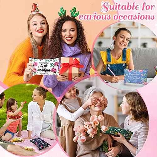 Thinkday 10 Pcs Christmas Christian Gift Bulk Cosmetic Bags for Women Inspirational Quotes Makeup Bag with Zipper Church Employee Appreciation Toiletry Pencil Pouch Travel Set Thanksgiving Gifts