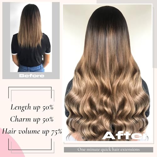 Clip in Hair Extensions Real Human Hair 20inch Human Hair Clip in Extensions Chocolate Brown and Honey Blonde Clip ins 100% Brazilian Human Hair Extension for Women Girls Seamless Clips in Human Hair