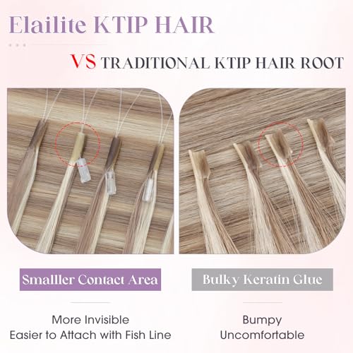 Elailite K Tip Hair Extensions Human Hair Real Remy Hair Ash Blonde & Bleach Blonde 20 Inch U Tip Ktip Utip Keratin Bond Hot Fusion Pre Bonded Hair Extensions for Women 50G 50Strands