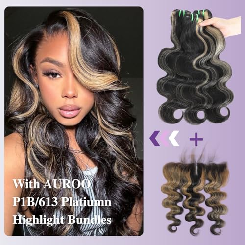 Honey Blonde Highlight Ombre 13x4 Lace Frontal Closure Only Human Hair Body Wave (150% Density, 20 IN), #27 Skunk Stripe Ear to Ear Lace HD Transparent Frontal Human Hair Pre Plucked Free Part