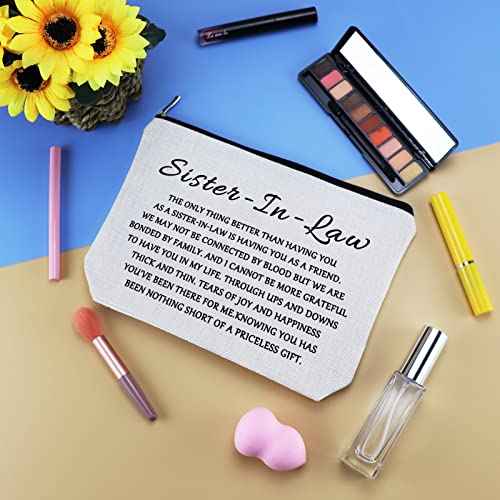 Bonus Sister in Law Gift Makeup Bag Cosmetic Bag Gift Bridal Party Birthday Christmas Wedding Thanksgiving Gift for Sister in Law Bonus Sister Stepsister Sister in Law Thank You Gift Travel Pouch
