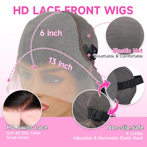 13x6 Lace Front Wigs Human Hair 200 Density Full Real Virgin Human Hair Wig Invisilbe Hairline Tiny Knots Body Wave HD Lace Frontal Wigs Pre Plucked Natural Black 20 Inch