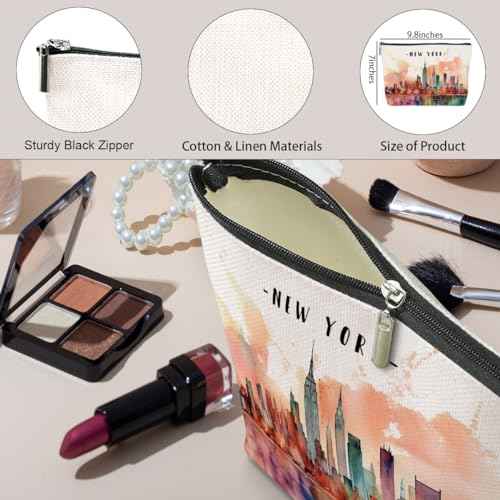New York Lovers Gift Makeup Bag Cosmetic Bag, New York Travel Gifts Girls Trip Gifts Favors, New York Souvenir Merch Friendship Gifts for Women NY Lovers Traveller Bestie Coworkers Birthday Christmas