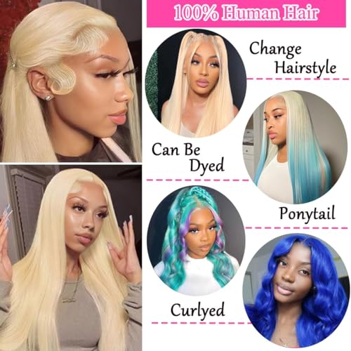 613 13x6 Lace Front Wig Human Hair 22-Inch Blonde Wig Body Wave for Black Women 200% Density Pre Plucked Glueless HD Lace Frontal Wig