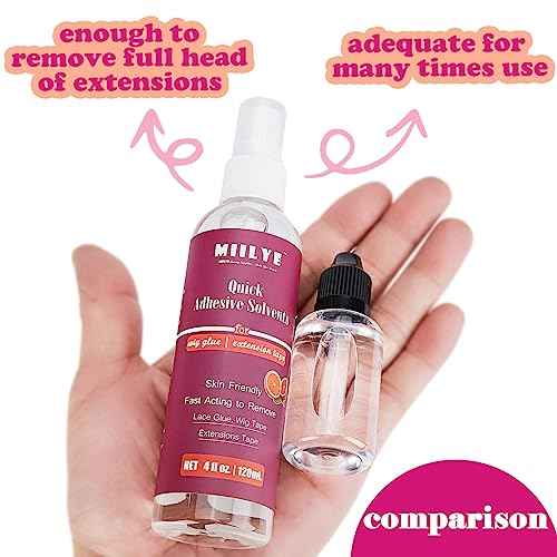 MIILYE Tape in Extension Remover Spray 4OZ/120ml, Tape in Remover Lace Wig Glue Remover Fast Removes Double Sided Hair Extensions Tape & Hair Glue Residue| Gentle on Skin| No Greasy| Easy to Clean