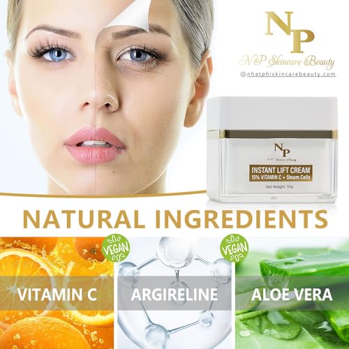 NP Skincare Instant Lift Cream with Vitamin C, Argireline, and Plant-Based Stem Cells for Moisturizing and Rejuvenated Skin - Visibly Reduces Wrinkles, Puffiness, and Dark Circles, 50 grams