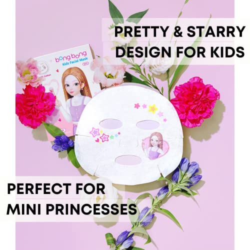 BB Kids Face Masks Spa 5-Pack With Spa Headband | Kids Facial Masks for Girls With 100% Cotton Sheets | Princess Facial Mask for Kids Spa Party Birthday Sleepover (10-Pack with Purple Band)