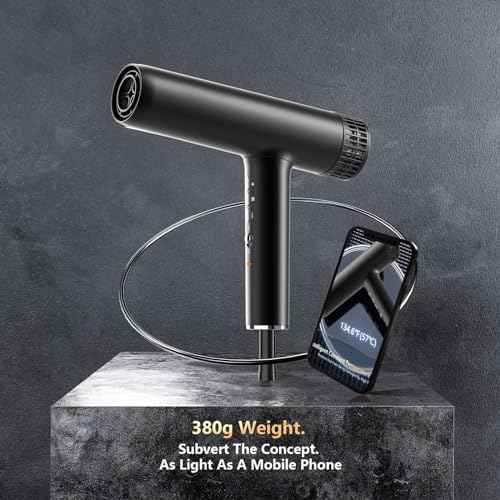 Hair Dryer, Professional Brushless Motor Ionic Hair Blow Dryer with Diffuser, Magnetic Nozzles, 0.83Pound, 2000W, 60dB, 3 Heat Settings & 3 Speed & Cold Settings, Diffuser Hair Dryer, Black