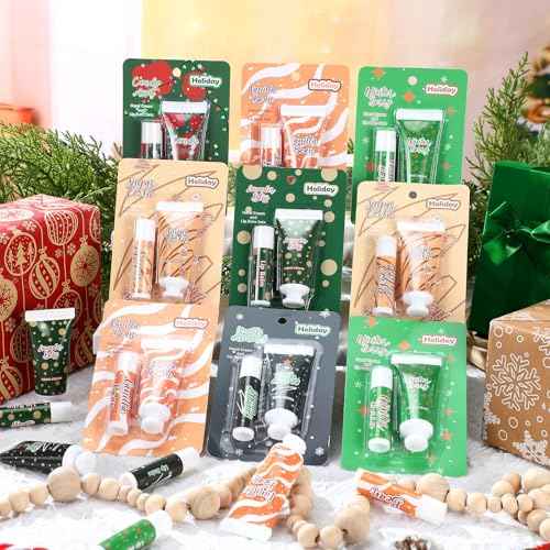 Loopeer 96pcs/48sets Christmas Hand Cream and Lip Balm Gift Sets for Women Travel Hand Lotions Moisturizing Lip Care Lipstick for Dry Cracked Christmas Stocking Stuffer Xmas Bulk Gift Coworker Adult