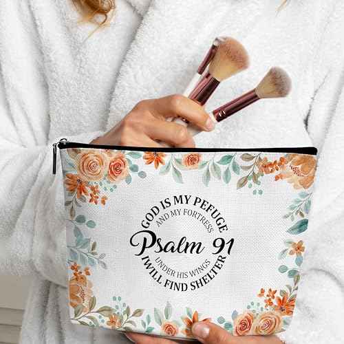 Christian Gifts for Women, Religious Bible Verse Makeup Bag, Faith Over Fear Travel Cosmetic Bag, Toiletry Pouch Gift for Women Birthday Friend Female Friendship Sister Mom A17