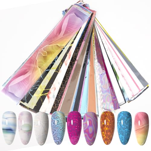 WOKOTO 300 Sheets Nail Transfer Foil Art Kit, Solid Glitter Gradient Nail Foils Transfer Nail Art Stickers For Nails, Gel Nail Transfer Stickers Decals Wraps Nail Polish Foil Transfer Sheets Set