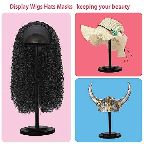 Wig Stand 1PC Adjustable Height Black Plastic Wig Head Stand Portable Wig Holder Stands Non-Slip Wig Head Holders Sturdy for Multiple Wigs and Hats Styling Drying Display