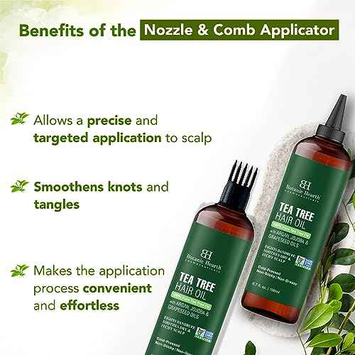 Botanic Hearth 100% Pure Tea Tree Oil For Hair Growth | Infused with Jojoba & Grapeseed Oils | Hair Oil Repairs Dry Damaged Hair, Strengthening, Healthier - Hair Tonic, 6.7 fl oz (pack of 2)