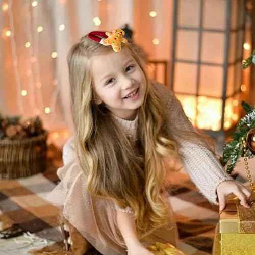 Christmas Hair Clips Plush Gingerbread Hair Clip for Women Xmas Hair Barrettes Big Comfortable BB Clips for Thick Curly Red Yellow Hairpins Cute Hair Clip Christmas Hair Accessories for Girls 2Pcs