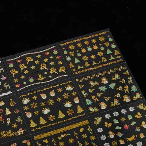 24Sheets Christmas Nail Art Stickers 3D Self-Adhesive Nail Decals Snowflake Santa Claus Elk Snowman Nail Pegatinas U?as Supplies Holiday Nail Art Design Decoration Accessories
