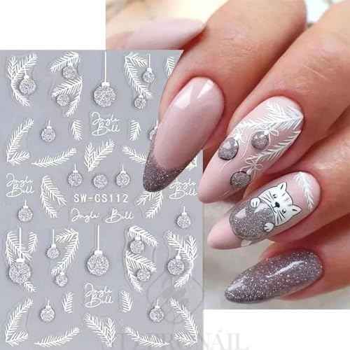 8 Sheets Christmas Nail Art Stickers Glitter Nail Decals 3D Self Adhesive Snowflakes Bells XmasTree Geometric Lines Adhesive Swirl Wave Winter Nail Design French Nail Stickers for Women Nail Design