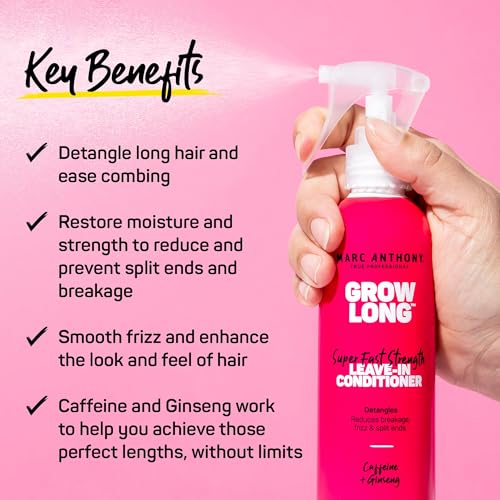 Marc Anthony Leave-In Conditioner Spray & Detangler, Grow Long Biotin - Anti-Frizz Deep Conditioner For Split Ends & Breakage - Vitamin E, Caffeine & Ginseng for Curly, Dry & Damaged Hair